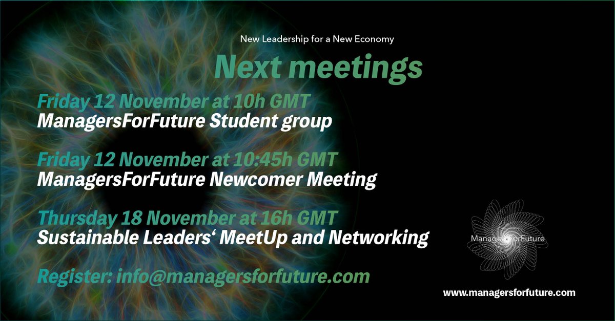 Managers4Future's tweet image. No more blah blah. Join #ManagersForFuture to put words into action for building a sustainable and regenerative economy.

1. Join next meetings: info@managersforfuture.com

2. Network with us and @Sustainetwork : sustainetwork.com/tc-events/inte…

#NewLeadership #EconomyForFuture #COP26