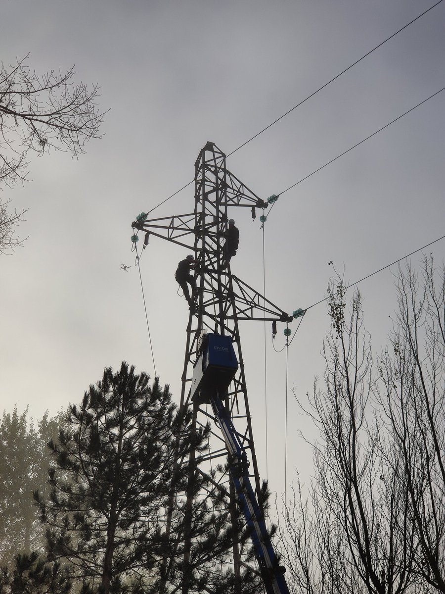 ThScarceriaux's tweet photo. Opération de haute voltige ce matin sur la commune de Berny Rivière réalisée par les techniciens @enedis de #Soissons : suppression de parafoudres HTA défectueux. Vertige interdit !!! @enedis_picardie https://t.co/O6803mIjkq