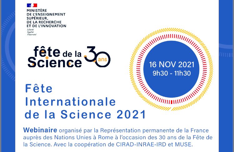 FranceONURome's tweet photo. #FeteScience #ScienceDurable
📣A l’occasion de la @FeteScience, participez à notre webinaire « Agriculture, alimentation, environnement – quel apport de la science ? » organisé avec @INRAE_France, @IsiteMUSE, @ird_fr & @Cirad
🗓️ 16 novembre 9:30-11:30
👉https://t.co/lHG6Teizs2 https://t.co/S0wSHtdSaV