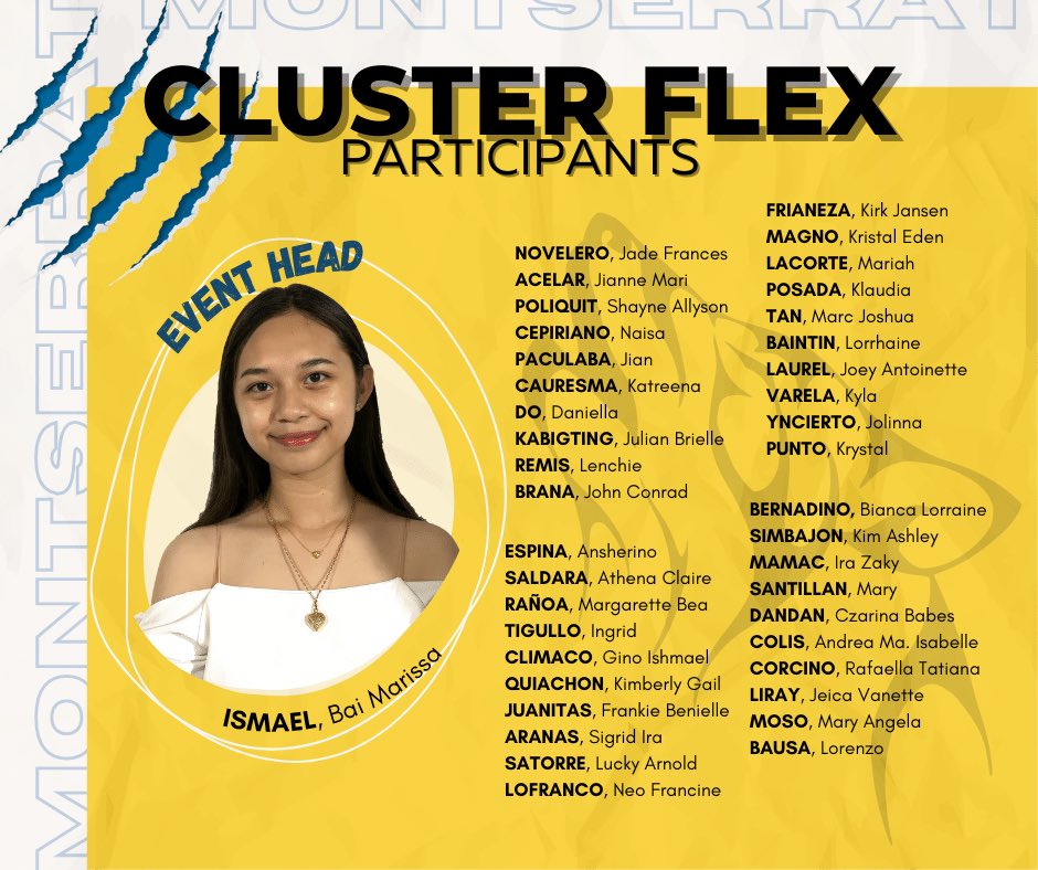 ashsmontserrat's tweet photo. These are the ones who unleashed the boldness within them and joined the Pasiklab: Cluster Flex! 🐺💪🏼
#BanatMontserrat💛
#WhoLetTheWolvesOut⁉️
#SecureTheCrown👑
Pubmats by: Chloe Denise Banas https://t.co/i5AyDcQHow