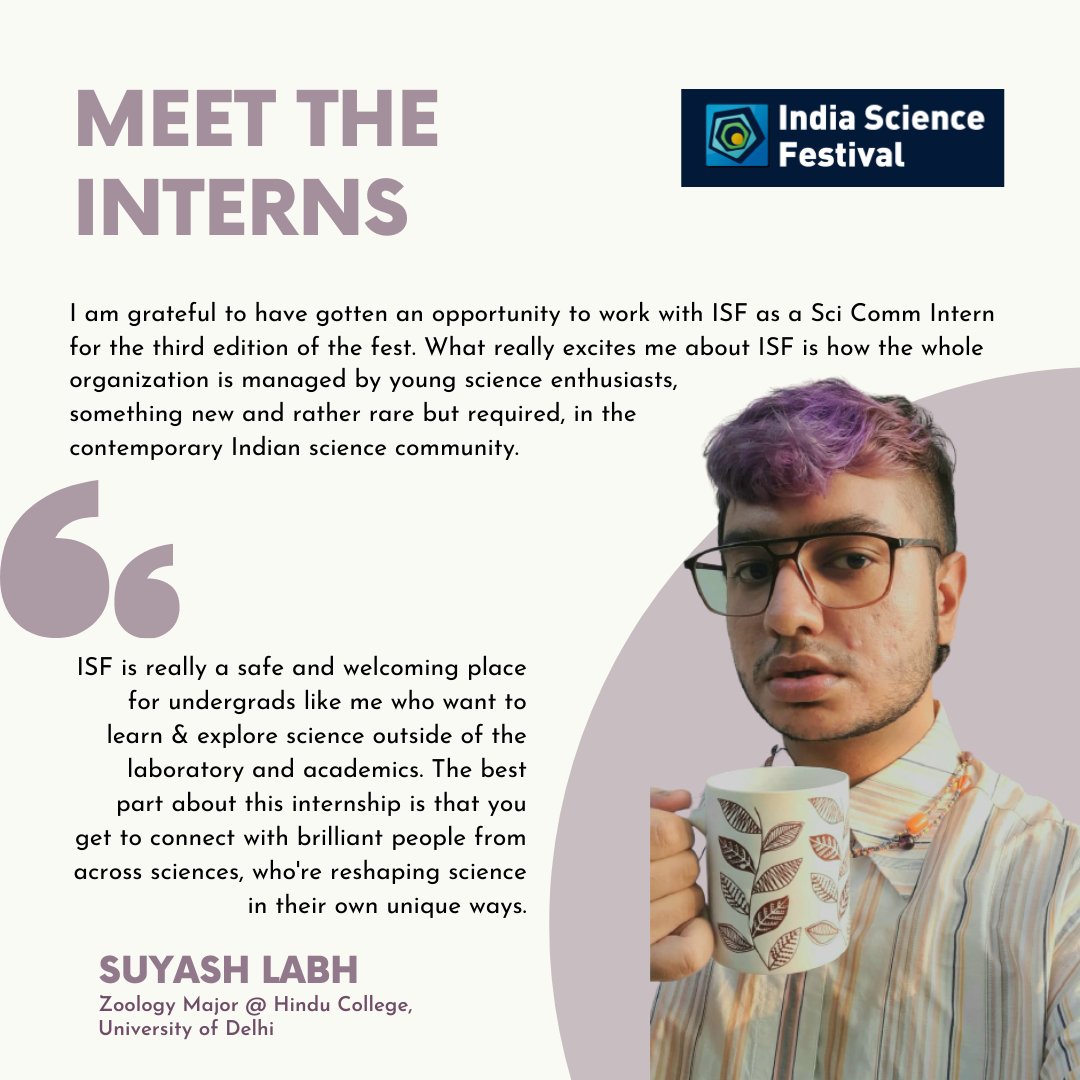 IndSciFest's tweet photo. Suyash Labh, a Zoology undergrad at @hinducollege, talks about his experience interning at #ISF! Suyash is passionate about making #STEM more #inclusive and #diverse, and is brilliantly helping with ISF's social media marketing!
#scicomm #indiasciencefest #continnum #sciencefest https://t.co/JJAqWtEiFi