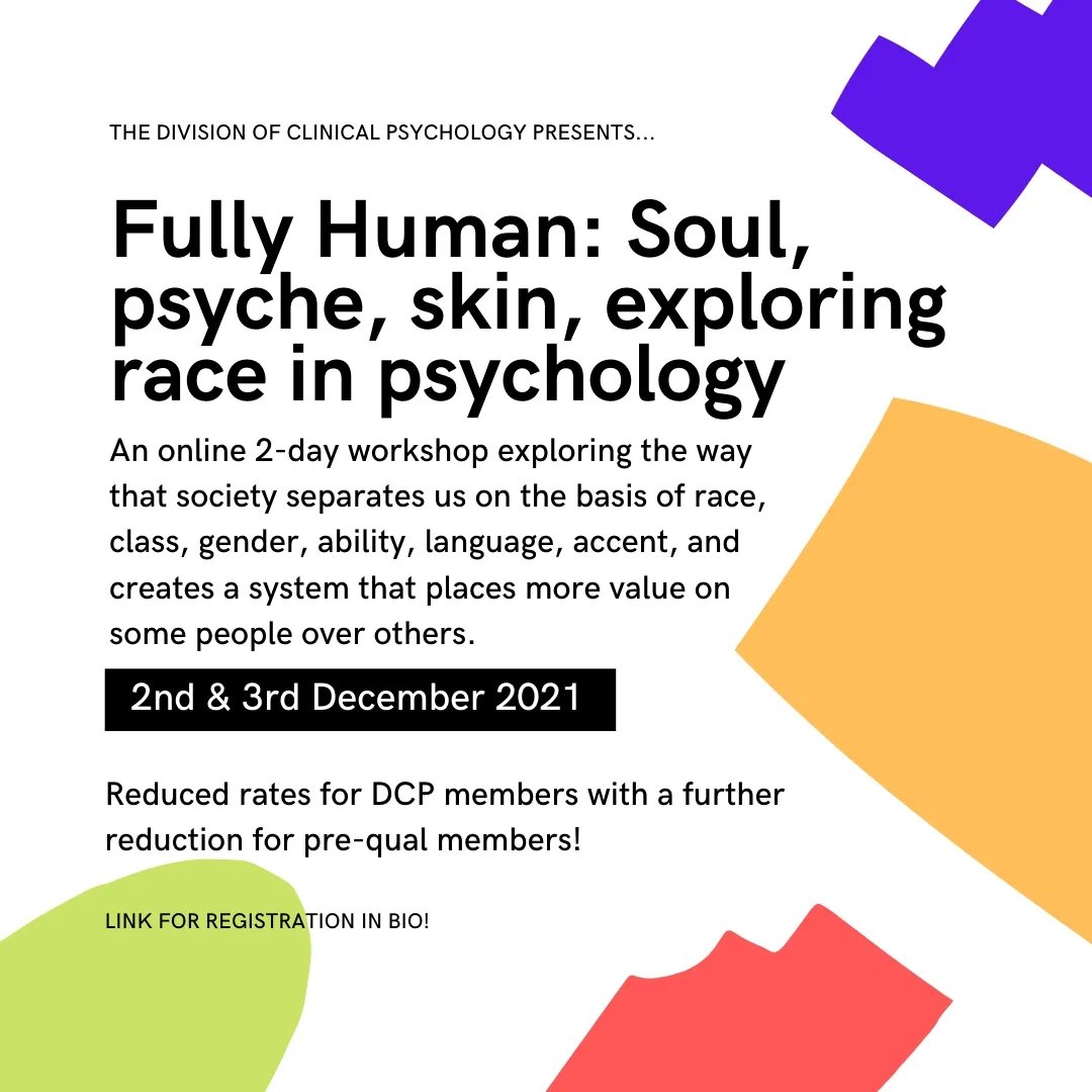 DCPPreQual's tweet photo. Registration for this exciting online DCP event exploring race in psychology is open and running! The programme for this 2-day event looks fantastic, and pre-qual members can attend at a reduced fee! Register now via the link below: https://t.co/PTJHU3acN1