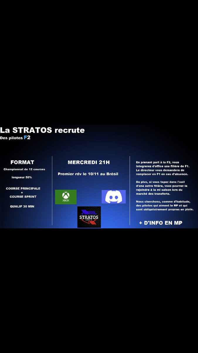StratosF1Ligue's tweet photo. Une nouvelle saison débute pour la Stratos F1 Ligue ! Si les baquets de Formule 1 ont déjà trouvé preneurs, quelques places sont encore disponibles pour rouler en Formule 2, accordant de droit une place de réserviste pour la F1. Nos DM sont ouverts pour les intéressés !! https://t.co/8VWAwCFuVz