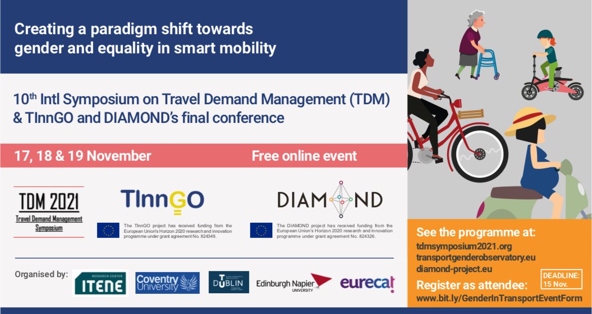 TinnGoEU's tweet photo. The 10th #TDMSymposium and the EU projects @Diamond_H2020 and @TinnGoEU final conference will be jointly held #GenderInTransport #DIAMONDandTInnGO 

🗓️17-19 November (online)

Registration open 👉 https://t.co/YaHZwlwu6G https://t.co/wLMBx5BOGa