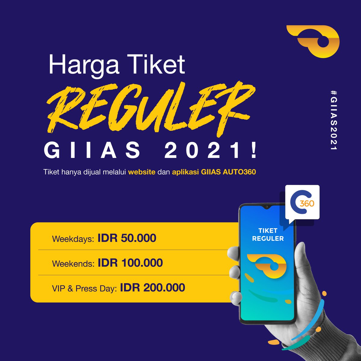 inilahdotcom's tweet photo. #SahabatGIIAS, penjualan tiket Reguler GIIAS 2021 sudah dimulai!
Tiket GIIAS 2021 TIDAK DIJUAL On-The-Spot (OTS) dan hanya dapat dibeli melalui Website https://t.co/JpoFlfVg2X dan Aplikasi GIIAS Auto360.
#GIIAS2021 #GAIKINDO #PameranMobil #AmanNyamanKeGIIAS #AstraFinancial https://t.co/9cGx9BYmQr