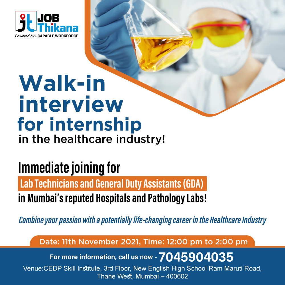 cedpskillrebel's tweet photo. Walk-in-interview for internship in the healthcare industry! 
Click to apply: https://t.co/RthqfSEjYO
Immediate joining for Lab Technicians and General Duty Assistants (GDA) in Mumbai’s reputed Hospitals and Pathology Labs!
#internships2021 #internshipopportunity #internship https://t.co/fnaZeVuBAX