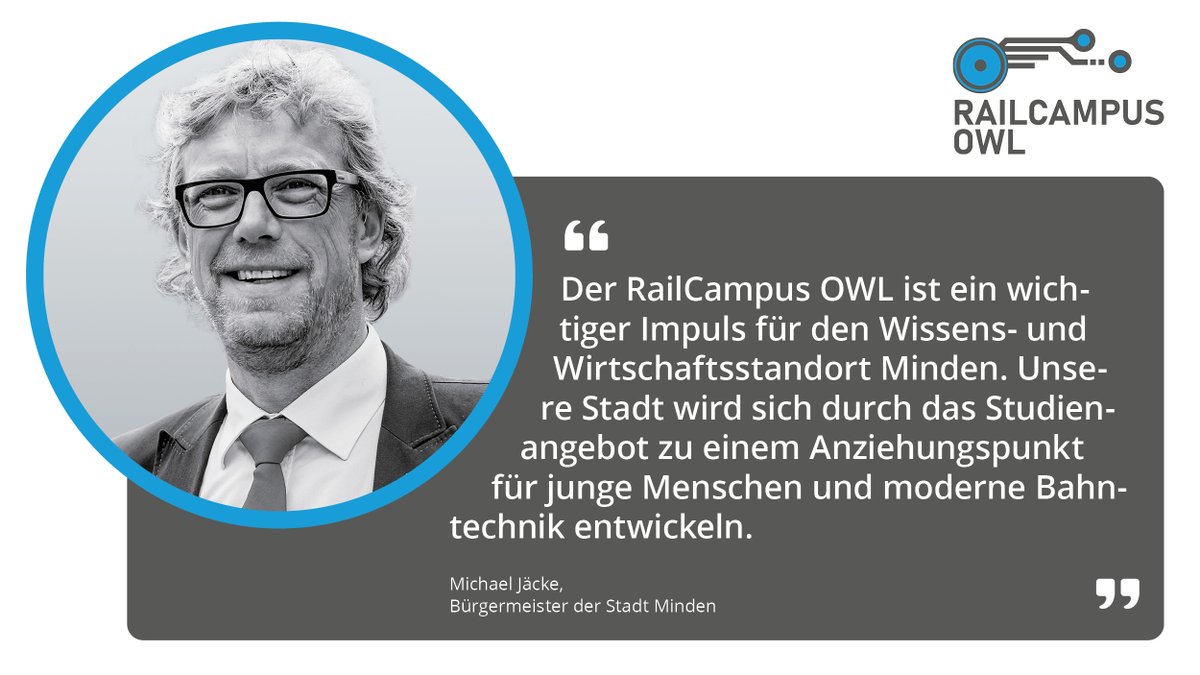 railcampus's tweet photo. "Auf der Schiene liegt die Zukunft, und daran arbeiten wir in den nächsten Jahren intensiv weiter." so Michael Jäcke, Bürgermeister der Stadt Minden. Mit dem RailCampus OWL soll Minden ein Anziehungspunkt für moderne Bahntechnik werden. 
#railcampusowl #railway #zukunft https://t.co/d1jQ5DOmkx