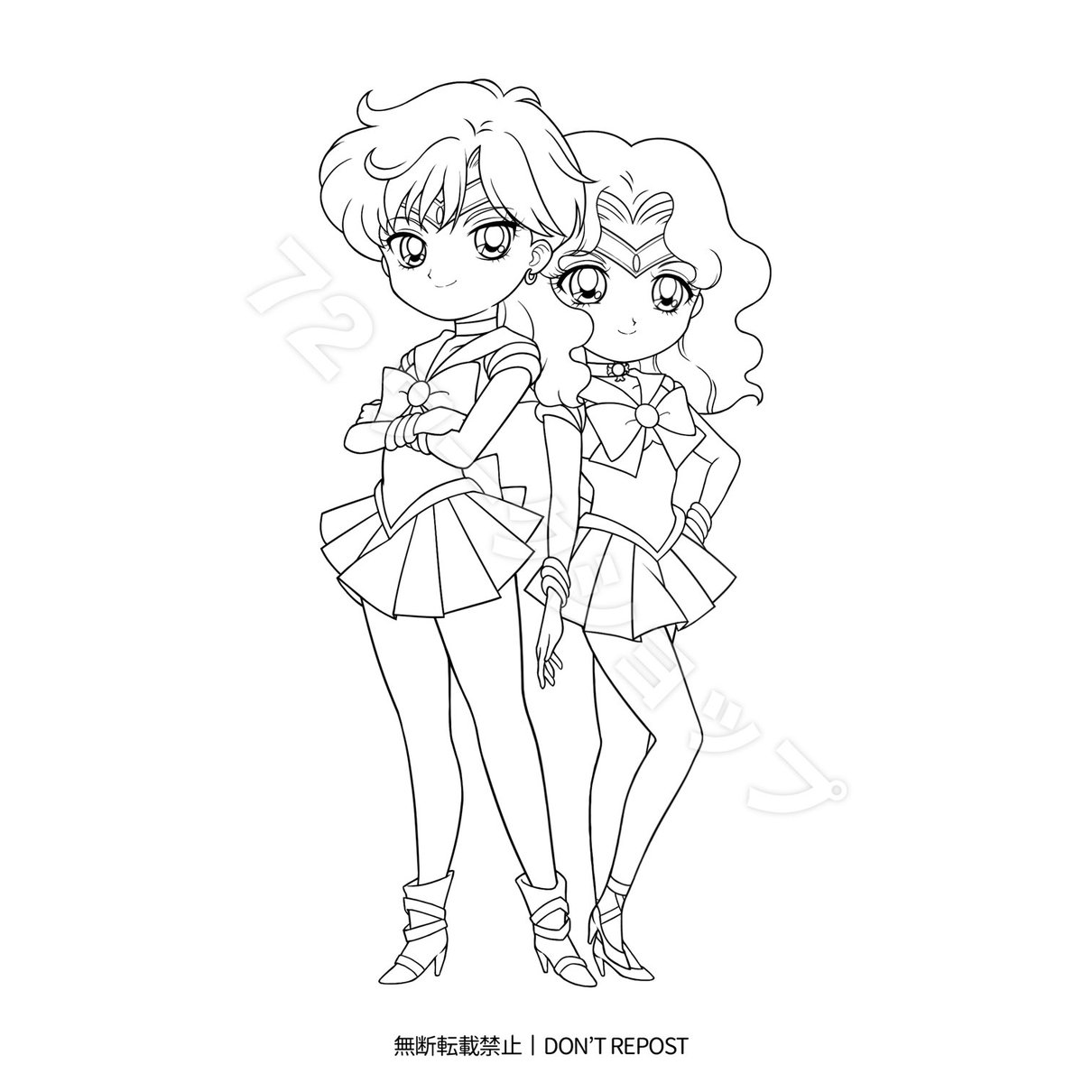 線画] ウラヌスとネプチューンを描いている #セーラーウラヌス