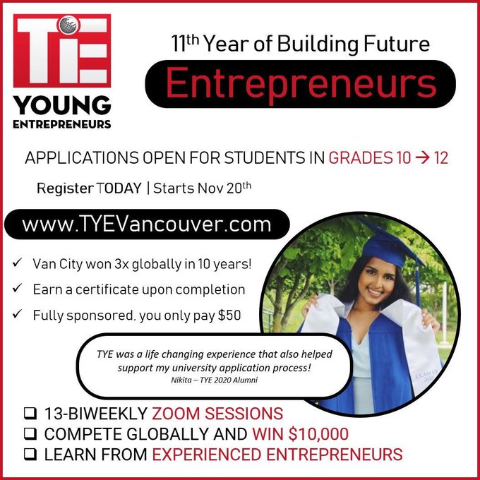 tye_vancouver's tweet photo. Thank you very much @rajeevroy @PankajVenture @bimparmar @LukeAulin @adlawappraisals @amie2020 @FitCoachCurtis @DDelves for dedicating your valuable time in mentoring our high school students.
Please RT and share.

@TiEVancouver Applications are open. Deadline to apply  is Nov 15 https://t.co/BUpyjBAmUY