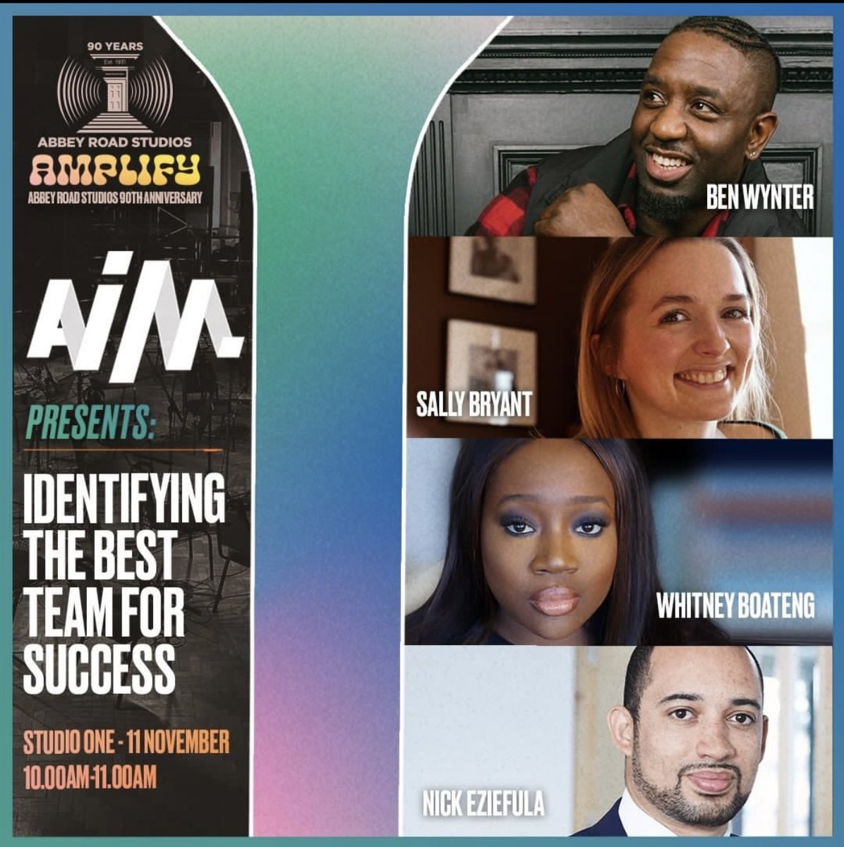 AIM_UK's tweet photo. Tune into @AbbeyRoad's Amplify event this Thursday for AIM's panel 'Identifying the Right Team for Success', where @billionaireben is joined by Nick Eziefula, Sally Bryant (@slamdunkrecords) and Whitney Boateng (@WME)

https://t.co/QOLSfiUJCS https://t.co/fXJkVAnYeJ