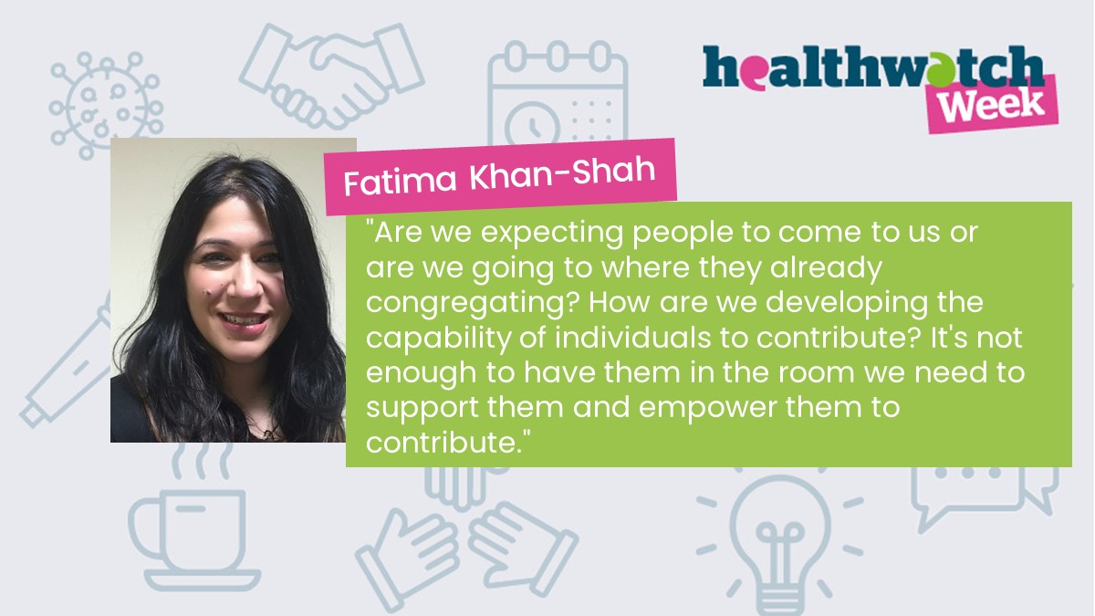 HealthwatchE's tweet photo. It's not enough for us to just 'ask the public' to share their views. If we really want to know, and we really want to understand the challenges they face, we must go to where they are. It's not enough to expect people to come to us @shutcake #Healthwatch2021 https://t.co/A2N9HoJrzA