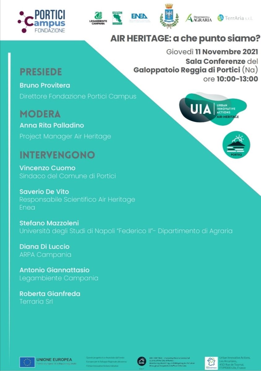AirPortici's tweet photo. Giovedì, 11 novembre 2021, nella sala conferenze del Galoppatoio della Reggia di #Portici, dalle 10.00 alle 13.00, si terrà l’incontro “Air Heritage: a che punto siamo?” organizzato con la Fondazione Portici Campus.
#AirHeritage https://t.co/4gzyhQnK63