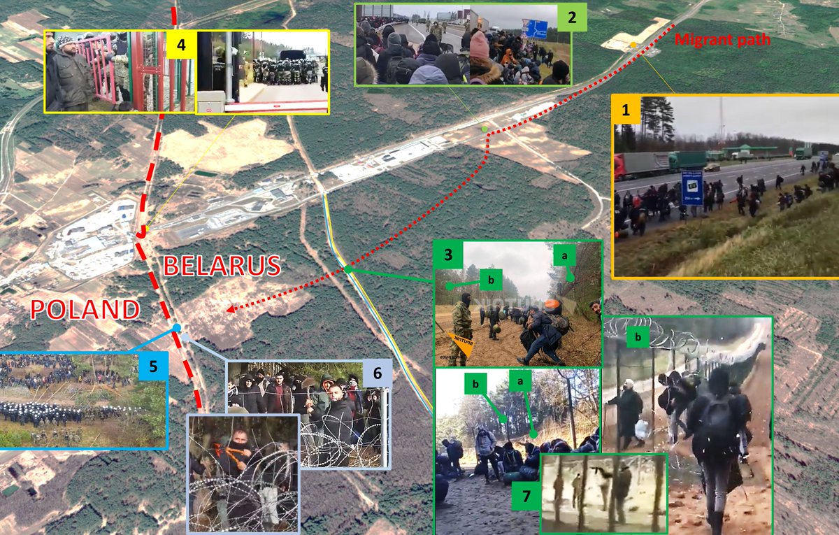 BiszczRafal's tweet photo. In this thread I will summarize the yesterday’s events on the Polish-Belarusian border.

1.The migrants were transported via taxis to the petrol station area and continued on foot towards boarder crossing:

https://t.co/KRNaQXBti0

#BelarusBorder #Belarus #Poland https://t.co/zoqbfNj9zN
