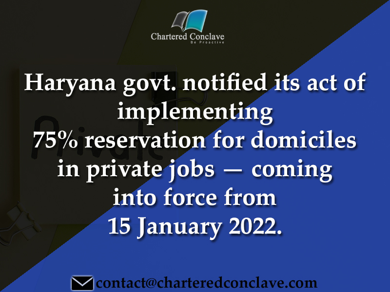 CharteredCnclve's tweet photo. Effective date of 75% reservation in private jobs notified by Haryana Govt.
For More Details;
Visit us : https://t.co/tdCLtAbjsI
#reservation #privatejobs #effective #domiciles #implementing #chartered #accountant #charteredconclave https://t.co/Aa04HwrlCh