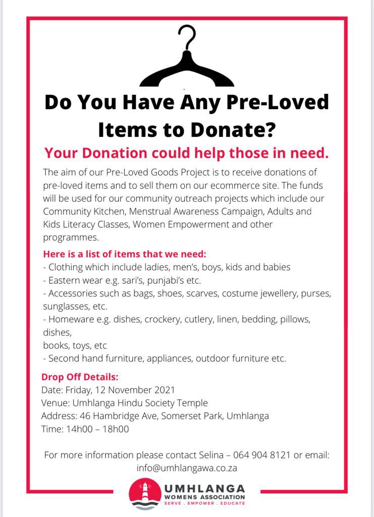 UmhlangaWA's tweet photo. Some further info on our Pre-Loved Goods campaign. Thank you for your generosity ❤️ https://t.co/L3u2qmq6Fo