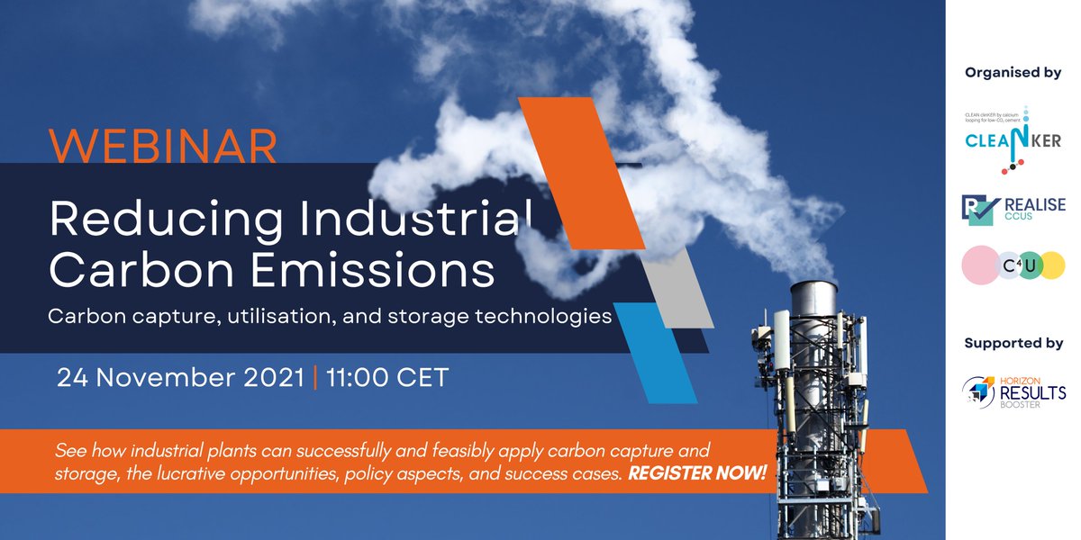 Discover better #CarbonCapture &amp; #CCUS solutions for industry in our #webinar organised by <a href="/CLEANKER_H2020/">CLEANKER</a> <a href="/C4Uproject/">C4U</a> <a href="/realiseccus/">realiseccus</a>. See how your organisation can take these technologies to the next level. Register now: horizonresultsbooster.eu/News/newsItem?…
#co2 #COP26 #COP26Glasgow