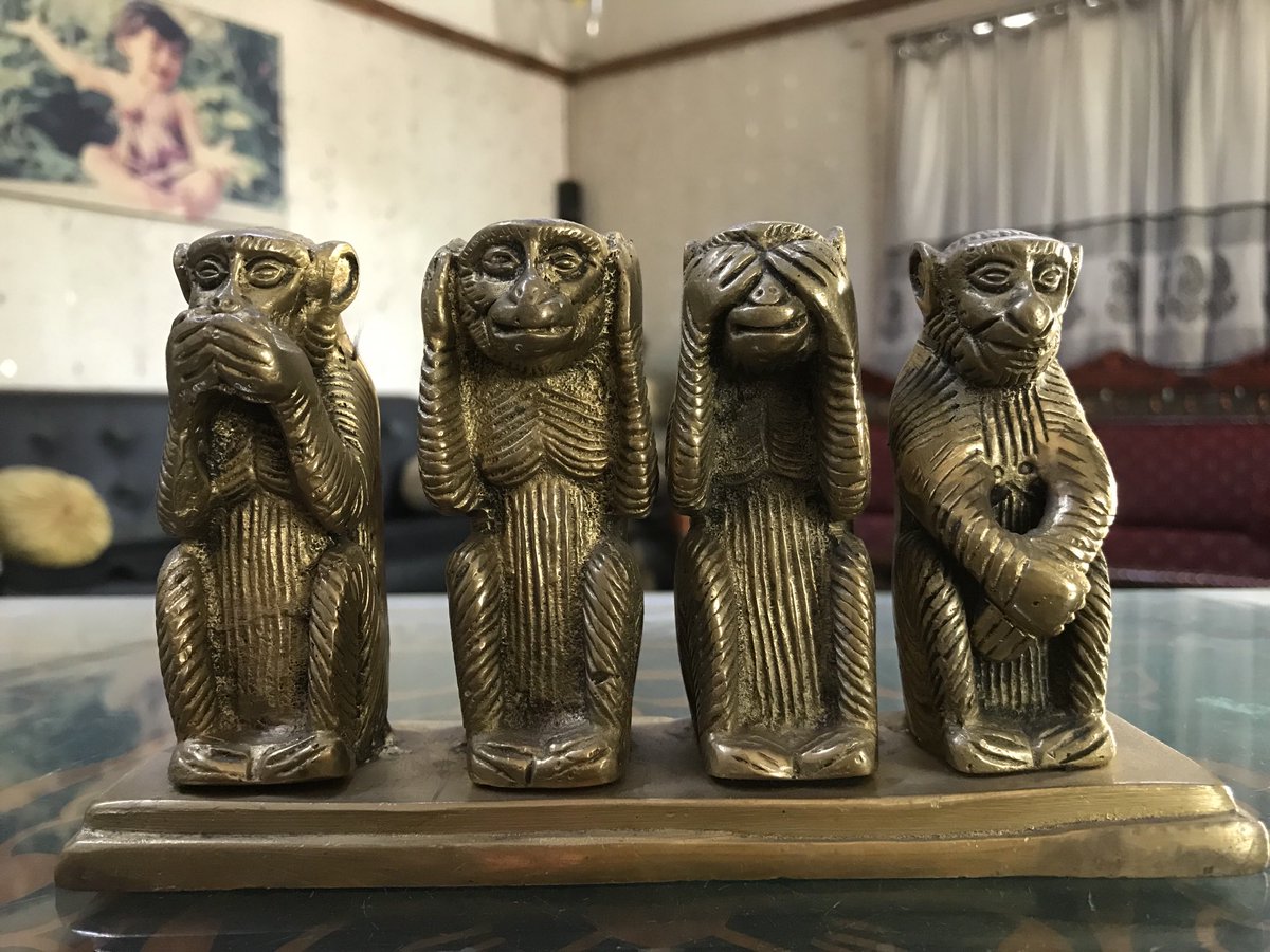 DhimantPurohit's tweet photo. Labh Pancham Wishes Friends : U must hv heard about Gandhi’s three moneys teaching us - Speak No Evil, Hear No Evil, See No Evil. It is from Buddhist fables. But do u know, originally there where four monkeys. Fourth monkey’s msg is self explanatory. https://t.co/GhrpgE1WzD