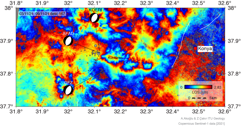 AktifTektonik's tweet image. Dün gece #Konya'da meydana gelen depreme ait ilk #interferogram #deprem hakkında yeterli bilgi içermemekte.