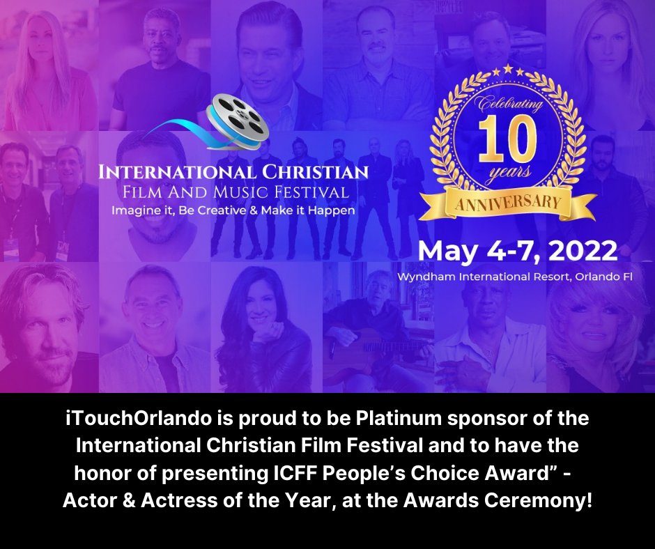 iTouchOrlando's tweet photo. Looking forward to the 10 Year Anniversary 🎉 of the International Christian Film &amp; Music Festival Ceremony @officialicff  where Scott Matthews will be presenting the awards for Actor &amp; Actress of the year in #CentralFL!
For tickets 🎫  visit  👇
https://t.co/bIVIPk7fd1 https://t.co/nwm1hxe4fM