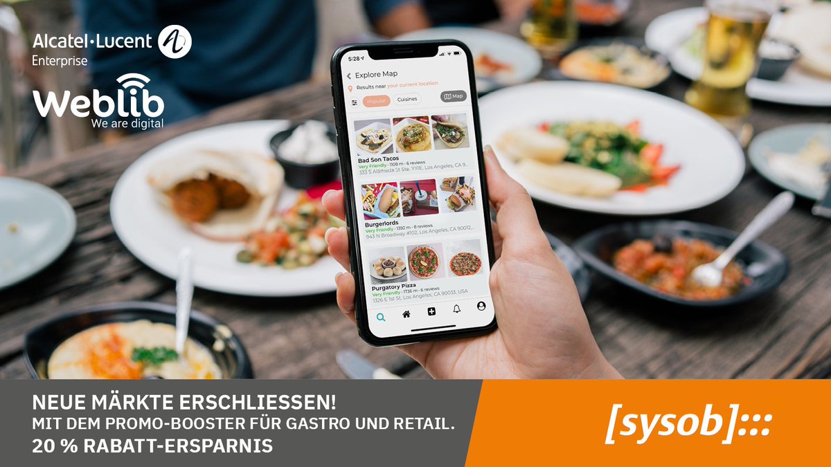 sysob's tweet image. Neue Märkte erschließen - mit @Weblib und @ALUEnterprise 
Der Promo-Booster für Gastro und Retail.

sysob.com/promo-booster-…

#promo #weblib #orderit #tabinstore #smartwifi #guestaccess #wlan #netzwerk #retail #hospitality