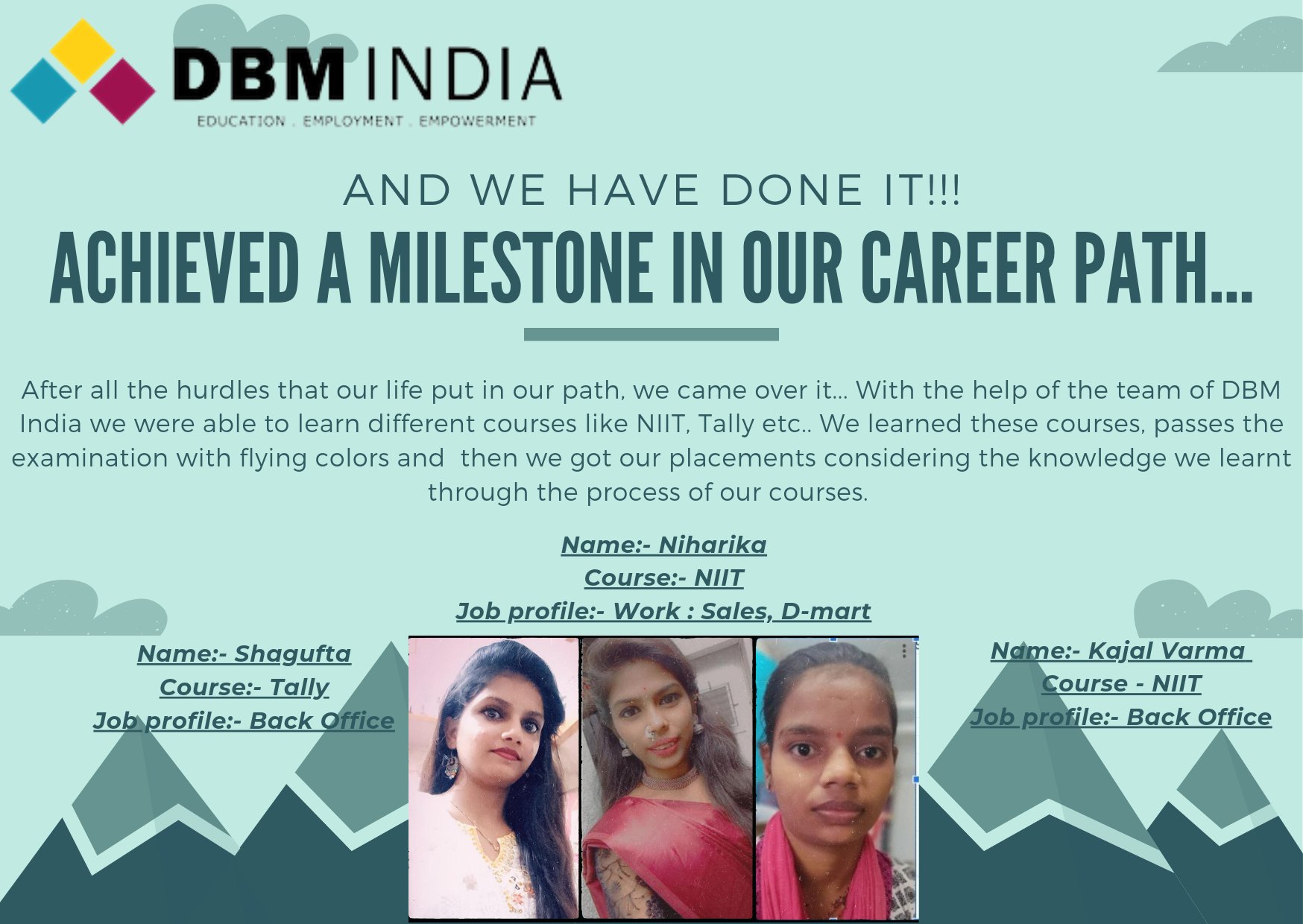 DBM INDIA on X: &ldquo;Our students are achieving higher milestones 