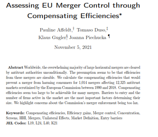 Tomaso Duso (@tomaso_duso) on Twitter photo 📢New paper: <a href="/AffeldtPauline/">Pauline Affeldt</a>, <a href="/JoannaPiechucka/">Joanna Piechucka</a>, #KlausGugler, & I calculate compensating #efficiencies needed to prevent EU #mergers from harming #consumers. Efficiencies are estimated to be sizeable & <a href="/EU_Competition/">EU Competition</a> #underenforced merger control: bit.ly/3EWQgOX A🧵 📢New paper: <a href="/AffeldtPauline/">Pauline Affeldt</a>, <a href="/JoannaPiechucka/">Joanna Piechucka</a>, #KlausGugler, & I calculate compensating #efficiencies needed to prevent EU #mergers from harming #consumers. Efficiencies are estimated to be sizeable & <a href="/EU_Competition/">EU Competition</a> #underenforced merger control: bit.ly/3EWQgOX A🧵