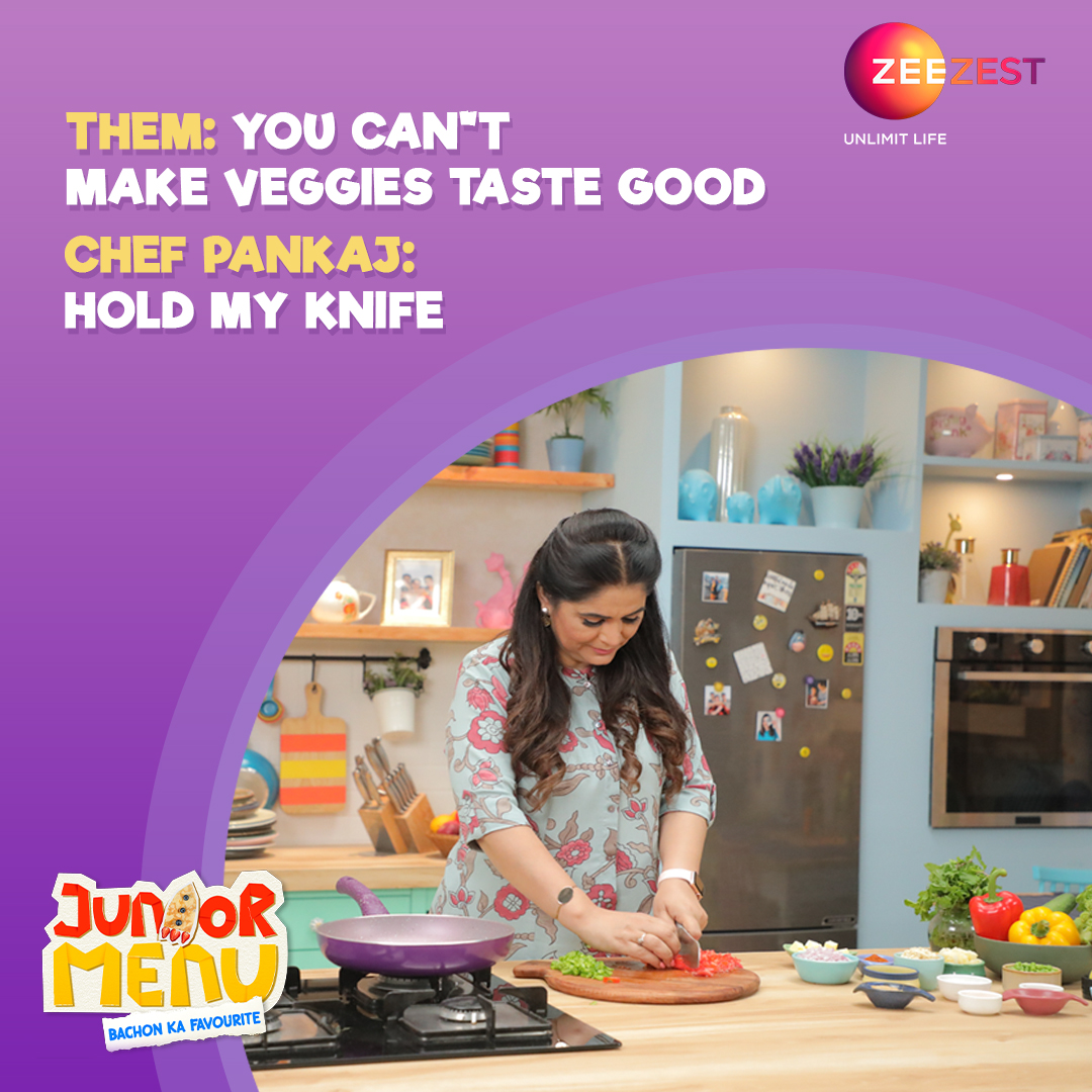 ZeeZest_'s tweet photo. Chef Pankaj healthy veggies ko deti hain tasty twist!
Tune in to Junior Menu for some quick snack ideas, every Thursday and Friday at 1:30 pm only on Zee Zest.
@BhadouriaPankaj
#JuniorMenu #BachonKaFavourite #ChefPankaj #ZeeZest #UnlimitLife #HealthyFoodForKids https://t.co/MBUXQHK9yR
