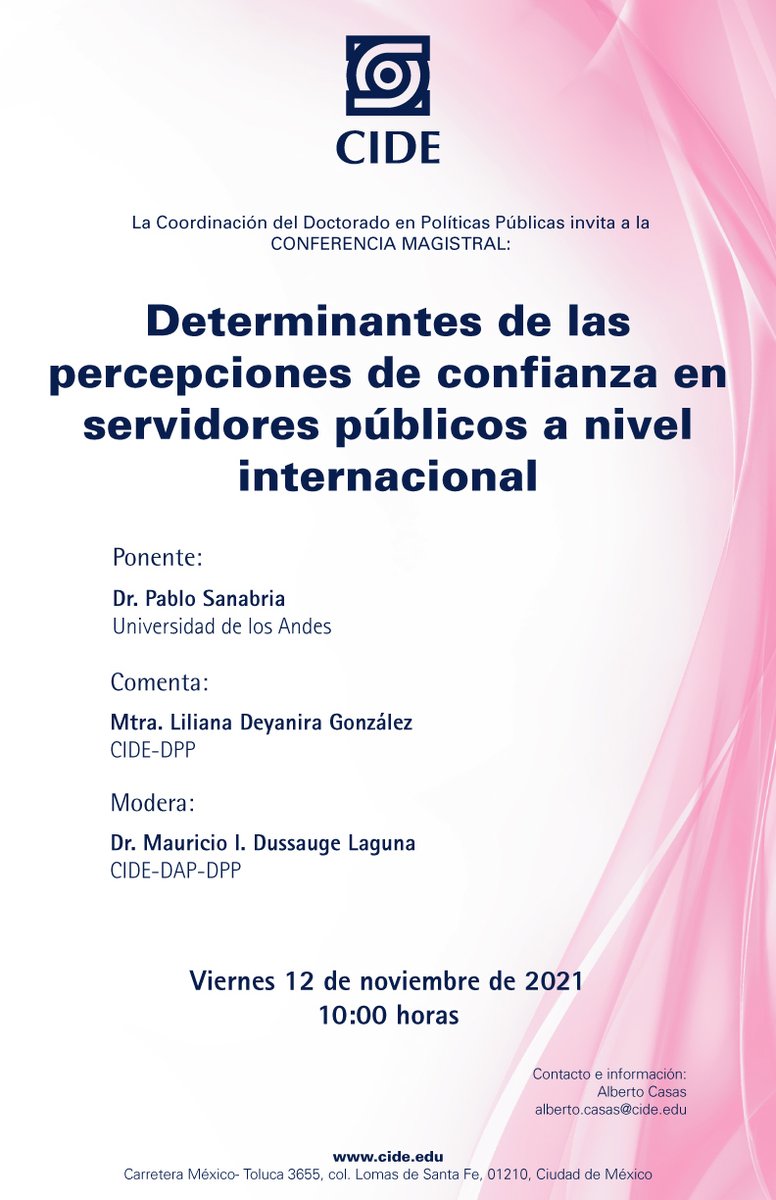 DPP_CIDE's tweet photo. Este viernes tendremos la penúltima sesión de conferencias magistrales del semestre. En esta ocasión, nos acompañará el profesor Pablo Sanabria (@psanabria) de la @Uniandes, para conversar sobre la percepción de confianza de servidores públicos y sus determinantes.

¡Bienvenid@s! https://t.co/At9pdt61nn