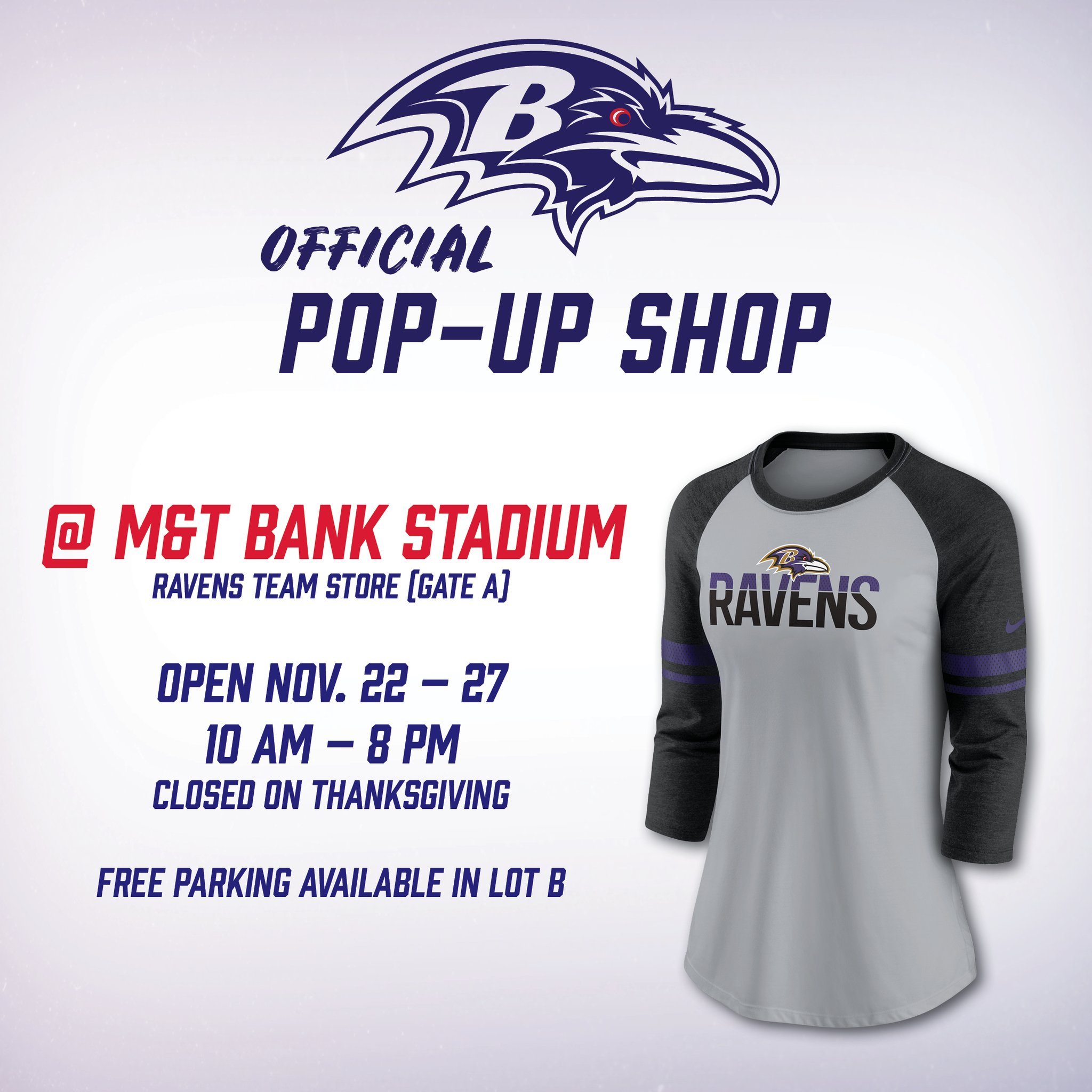 Baltimore Ravens on X: 'The Official Ravens Pop Up Shop is open starting  TODAY at the Team Store INSIDE M&T Bank Stadium! Get a head start on  that holiday shopping! 