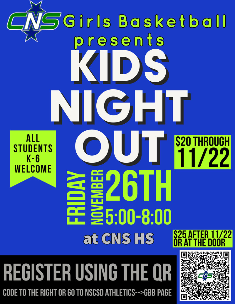 NSyracuseCSD's tweet image. The C-NS Girls' Basketball Team is holding a Kids Night Out fundraiser on Friday, Nov. 26. All k-6 students are welcome. Learn more at share.peachjar.com/flyers/2171121…