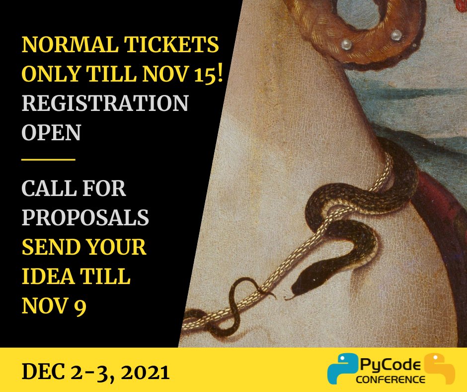 pycode_conf's tweet image. Do you remember about our Call for Proposals?! Today is the last day to send your applications ! Let's go! #python #pycode #py #callforpapers
