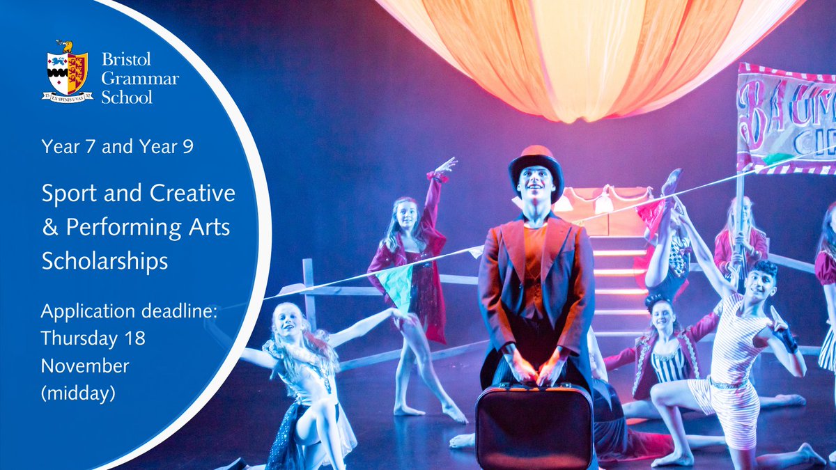 BGSBristol's tweet photo. The deadline to apply for our Y9 Creative and Performing Arts and Sport scholarships is midday on Thursday 18 November. For more information on applying for Y9 scholarships, including Academic scholarships see https://t.co/aOt9JWvPYQ #JoinBGS #Scholarships #Year9 #SchoolPlaces https://t.co/AMjjhHDAlv