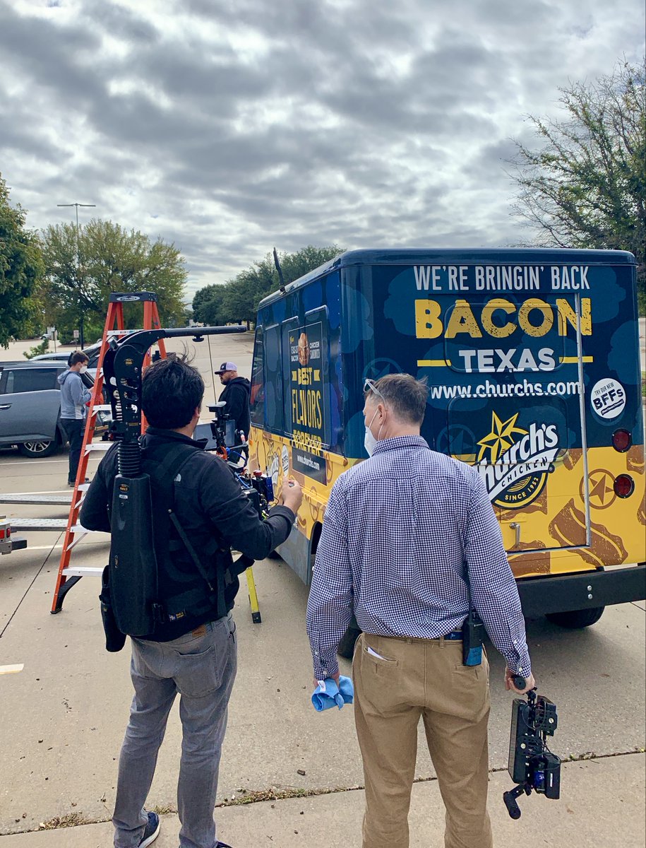 discoverwftx's tweet photo. We’re excited to announce that filming recently took place in Wichita Falls for the new @ChurchsChicken  commercial! We are honored to be contacted and host them for their project. You can check out the commercial here: https://t.co/bDzlTkFCqK🥓 https://t.co/hNfLUpdE2k