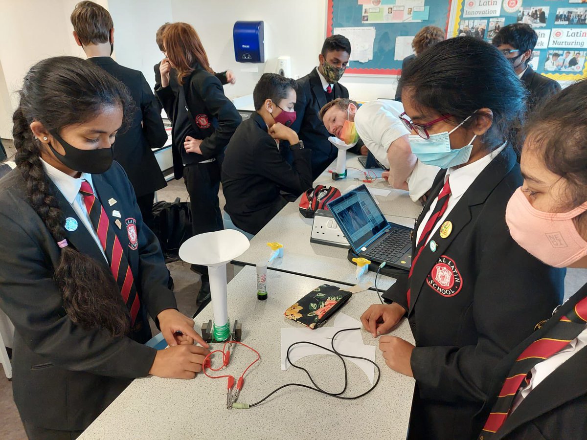 rlsphysics1's tweet photo. Students today made loudspeakers out of paper, wire and magnets. The most popular song to play was Rick Astley 🎶🎵 #Loudpeaker #EngineeringWeek #TEWeek21 #RickAstley @TheRoyalLatin @RLSLatInnovate @WorkRls https://t.co/p1BbfhHc42