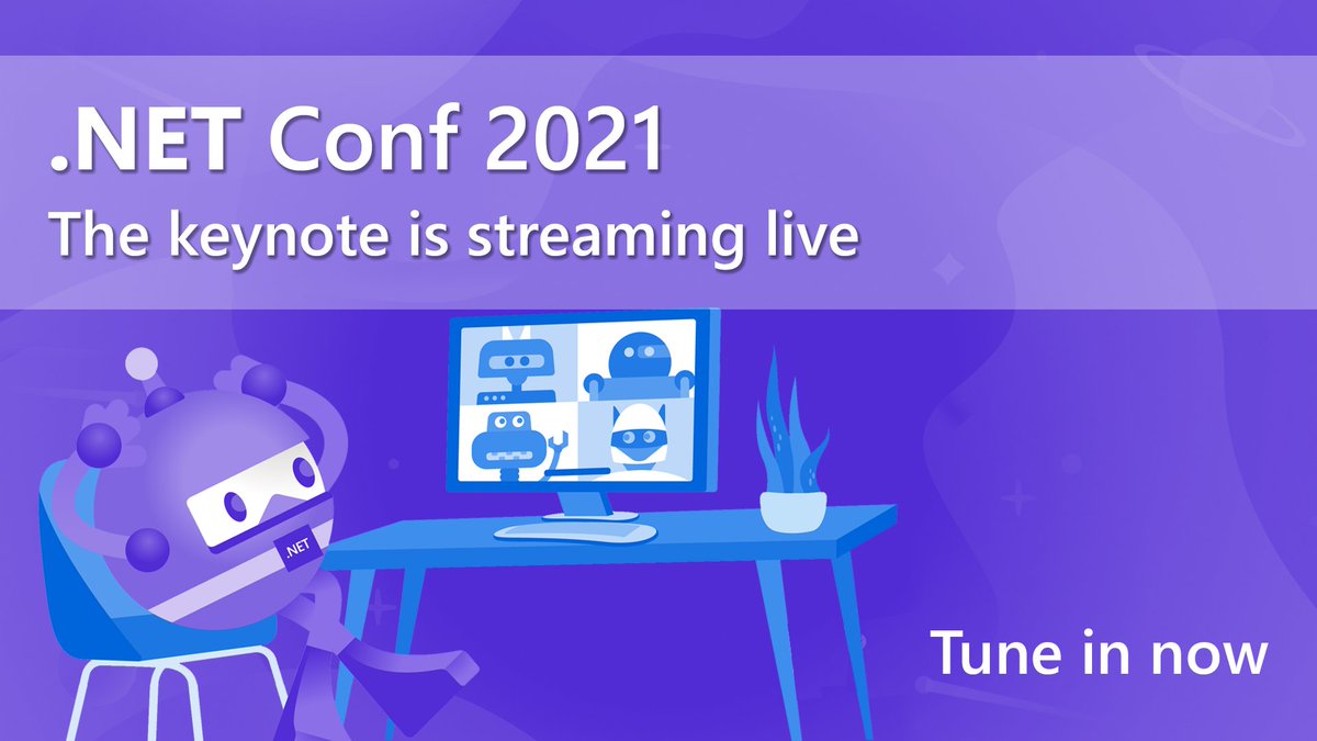 dotnet's tweet photo. ...AND WE'RE OFF!

The #dotNETConf keynote with @CoolCSH and team (@DanRoth27, @LadyNaggaga, @MadsTorgersen, and @MaddyMontaquila) as they show you all the amazing things you can do with .NET 6.

Streaming live now ➡️ https://t.co/XF0GtTOQbv https://t.co/NxIgAH3Gg0