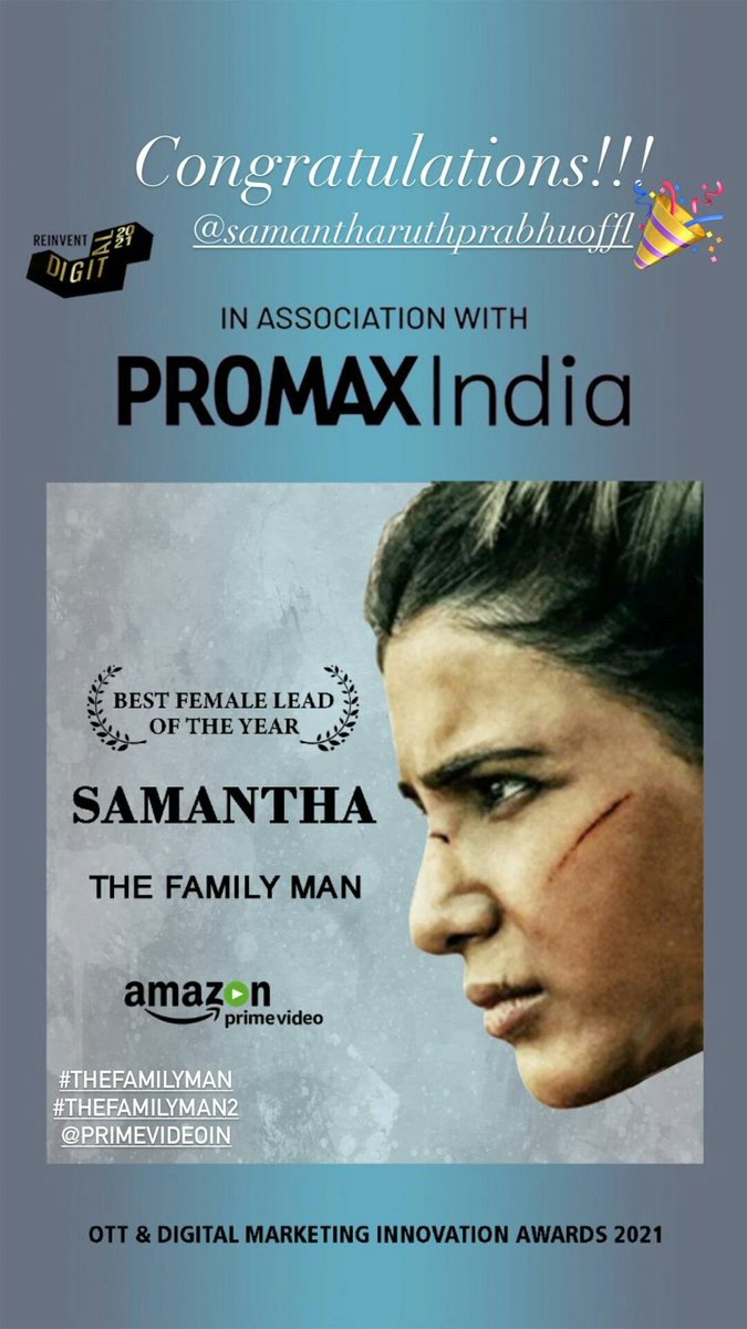 Rashami20833804's tweet photo. Won hearts time to win awards @Samanthaprabhu2
// #SamanthaRuthPrabhu //
#TheFamilyMan #ProMaxindia https://t.co/Q4pxfV7S9m