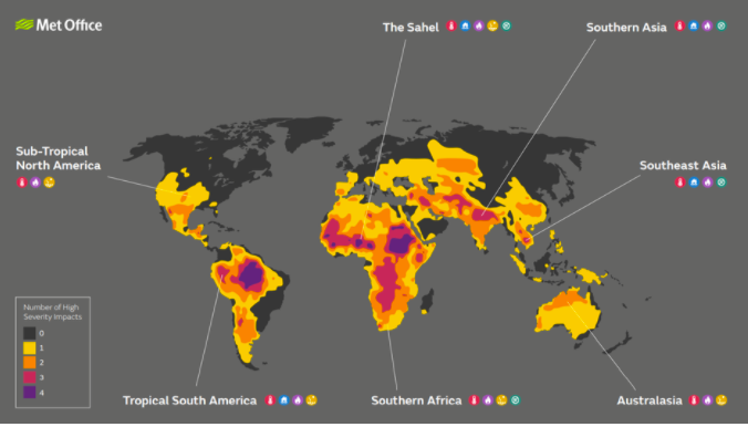 WMO's tweet photo. 1 billion people could face extreme #heat stress if global temperature rise reaches 2°C above pre-industrial era, per @metoffice study
At 4°C, there will be multiple severe risks, incl extreme heat, flooding, drought and wildfires
https://t.co/SzmoE7Kgzt
#COP26 #ClimateAction https://t.co/ZUCsFZyhPb