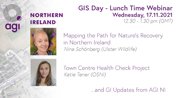 GeoCommunity's tweet photo. AGI NI is hosting a “GIS Day – Lunch Time Webinar”. Celebrate GIS Day with fellow geo-enthusiasts and register here https://t.co/JTN6nFrcyC. 

Registration is free and open to all. Hope to see you then! #GISDay @NRN_NI @osni_maps @NI_AGI https://t.co/k22NmFFsE1