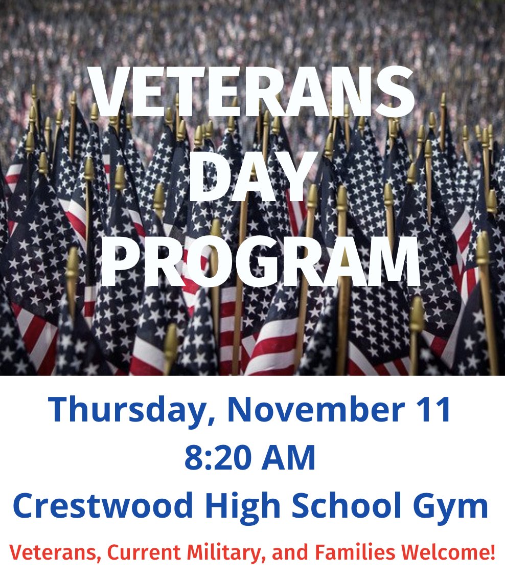 Veterans Day Program in the High School Gym on Thursday at 8:20.
#HowardWinnCSD