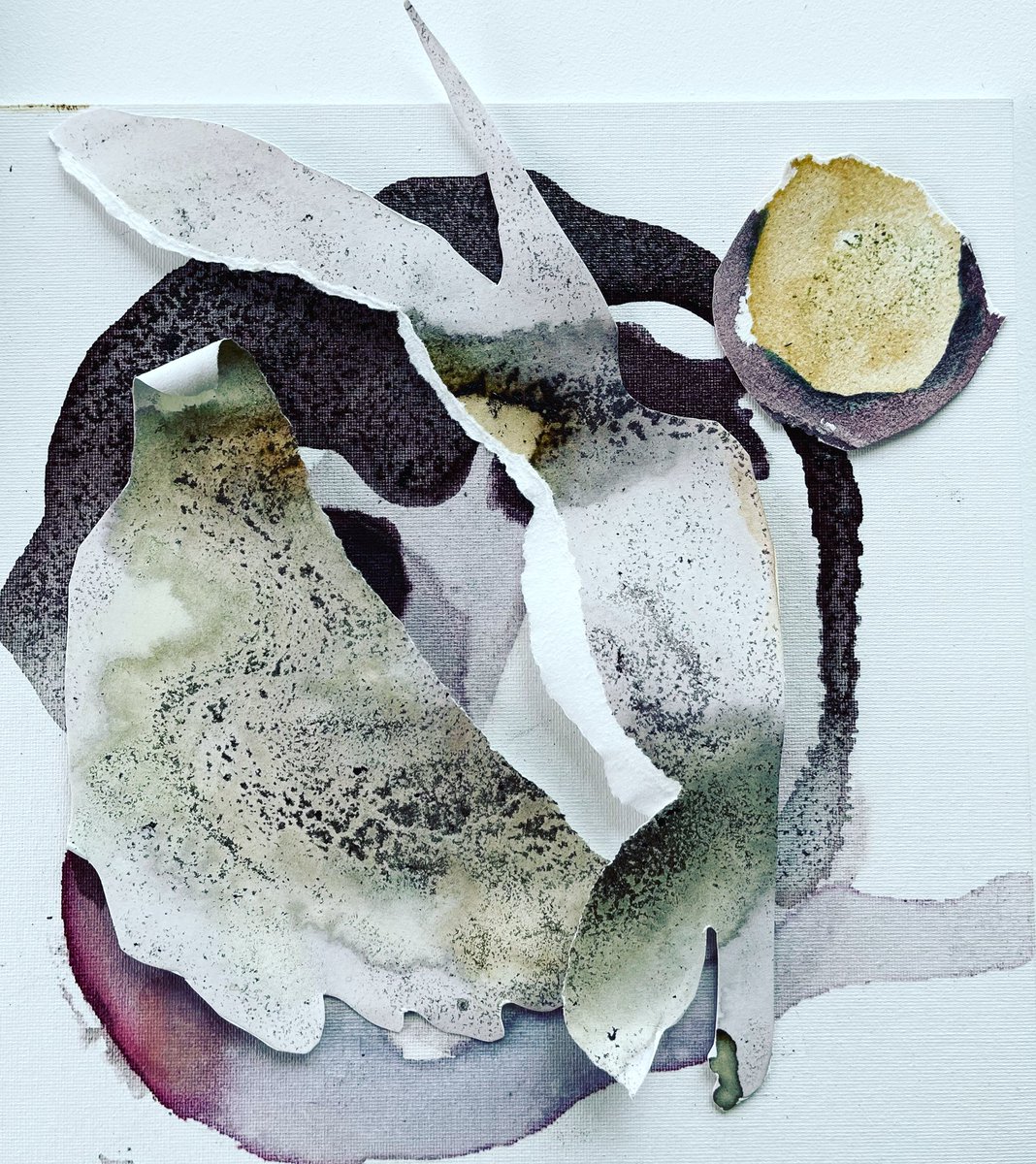 Deewalkerartist's tweet image. Hare &amp;amp; Moon. #smallwork #handmade #watercolour #natural#paint#ink  30x30cm #watercolour paper on board