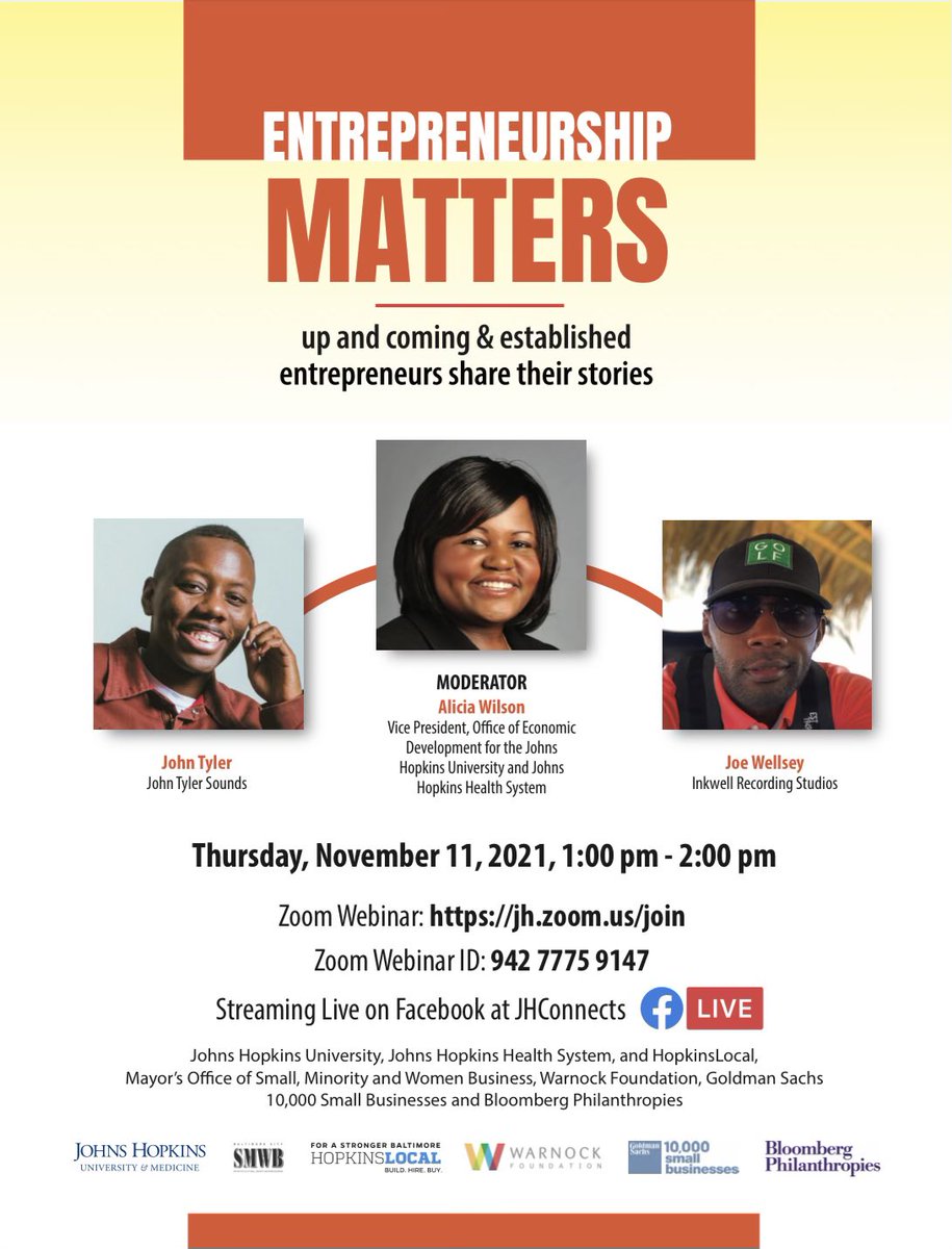 This Thursday I’ll be on a John Hopkins Panel discussion talking business ! Tap in.