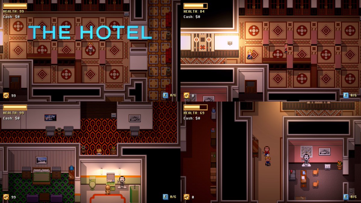 DOGamesLtd's tweet photo. Strange Days - ARPG with a twist - Mini-Game, The Hotel. Does anybody recognise this hotel? #gamedev #indiegame #indiedev #pixelart #indiegames #indiegamedev #strangedays #madewithunity #TerrorTuesday #resetgames #theshining #gaming #pixel #retro #horror #80s #90s #popculture https://t.co/iqB8QnguMN