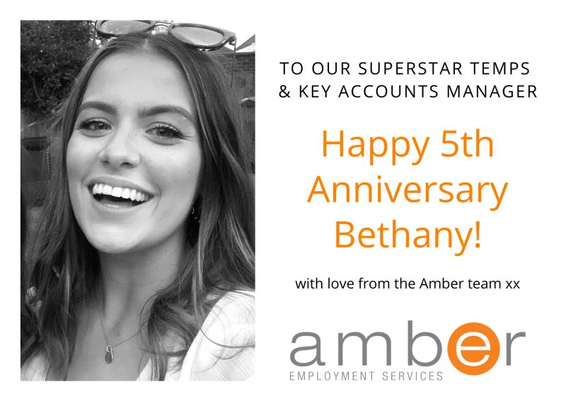 amberemployment's tweet photo. This week we've been having fun celebrating a five year anniversary for Bethany working at Amber Employment Services Ltd. Adored by the team, appreciated by her temps, and valued by our clients...happy anniversary Bethany!

#anniversary #recruitment #HR #Surrey https://t.co/DhobhVZHla