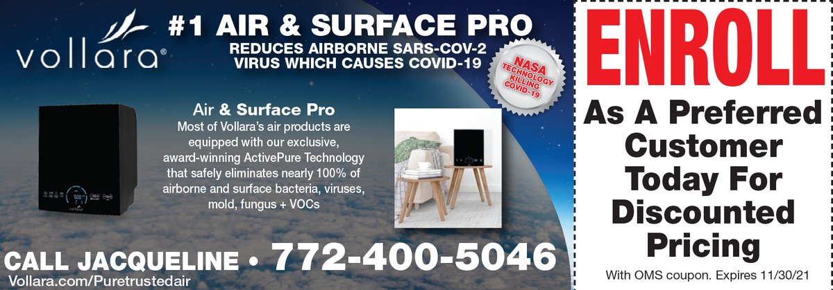 Reduce airborne viruses in your air 😷 Enroll as a preferred customer for DISCOUNTED PRICING from @vollara!

#AirPurification #AirPurifier #AirAndSurfacePro  #ActivePureTechnology #PureAir #CleanAir #PurifiedAir #Coupons #MartinCounty #Stuart #Jupiter #PBCounty