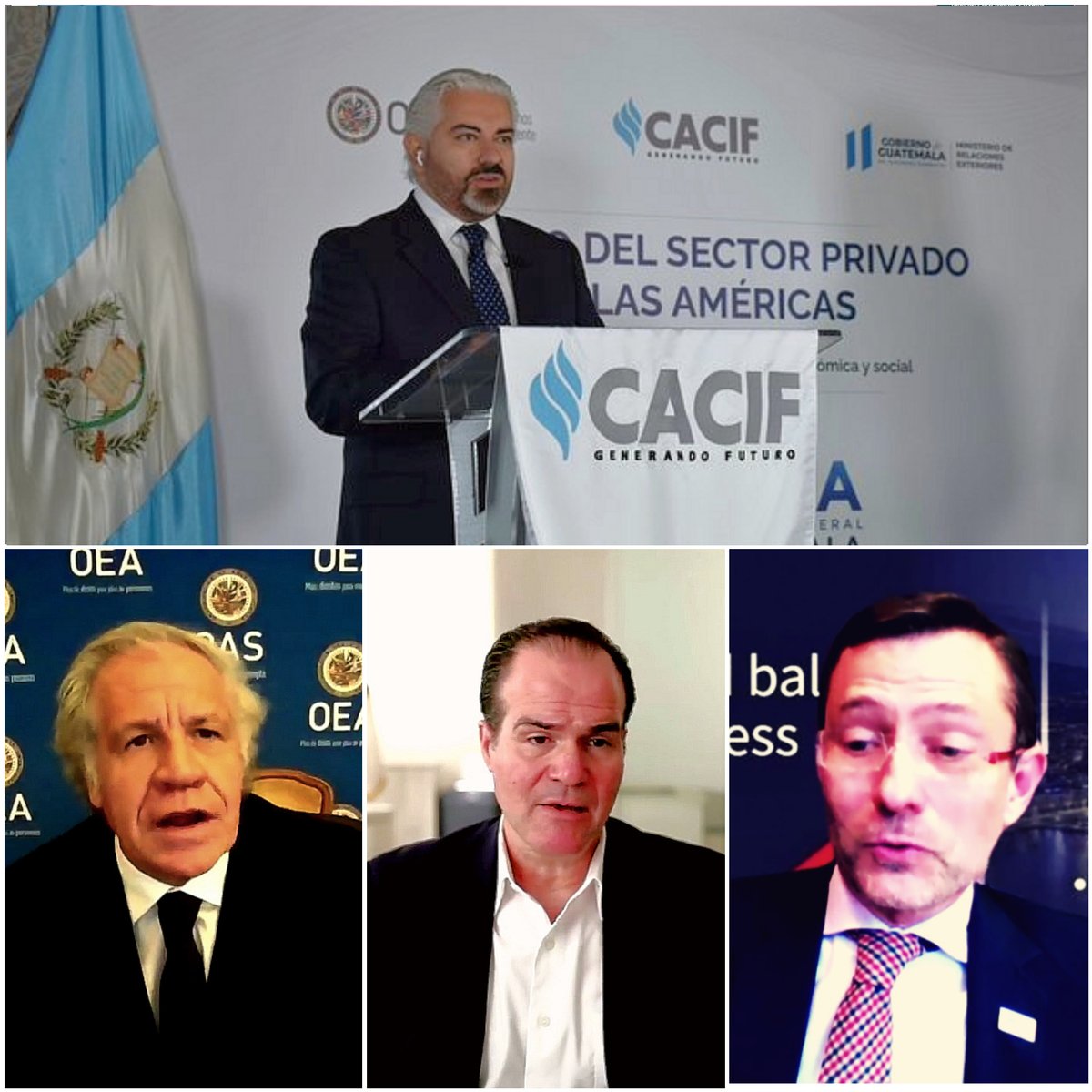 guatevisible's tweet photo. Concluye el panel: "La independencia de la Democracia y la independencia de poderes para el sector privado" con la participación de
- Luis Almagro / @OEA_oficial 
- Mauricio Claver /@el_BID  
- Roberto Suárez / @oievoz 
Moderado por el presidente de @GuateVisible, Jorge Eskenasy. https://t.co/p5OD3paVsV