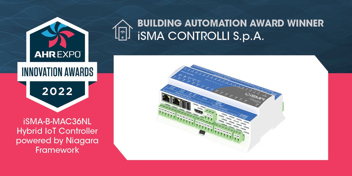 The 2022 #AHRExpo Innovation Award winner in the Building Automation category is iSma-B-MAC36NL for the iSma-B-MAC36NL Hybrid IoT Controller! Learn more about this amazing technology and all our winners by clicking here: ahrexpo.com/awards