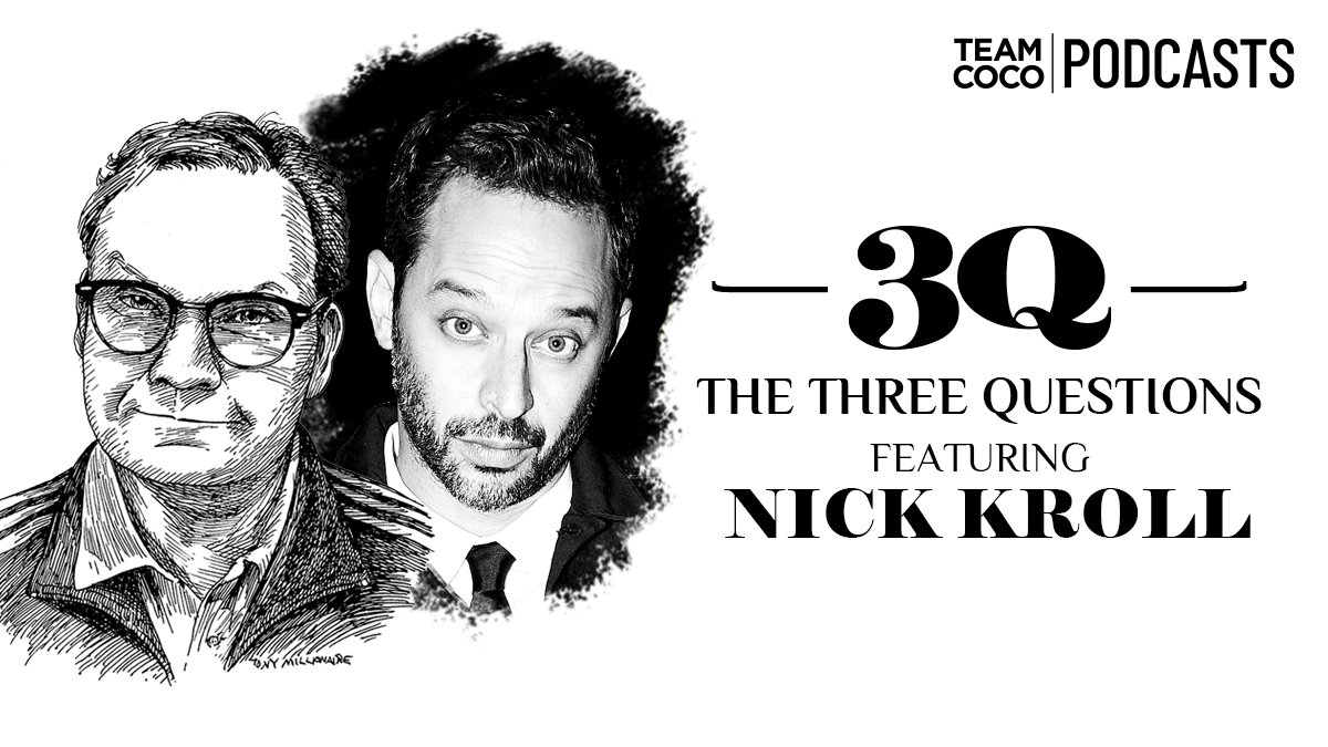 TeamCoco's tweet photo. Today on #TheThreeQuestions, the one and only @nickkroll joins @AndyRichter to talk about birth order, his journey through comedy, doing roasts, and more! Listen to this episode now @ https://t.co/SA5kP4gr8T https://t.co/wbM71QMhdf