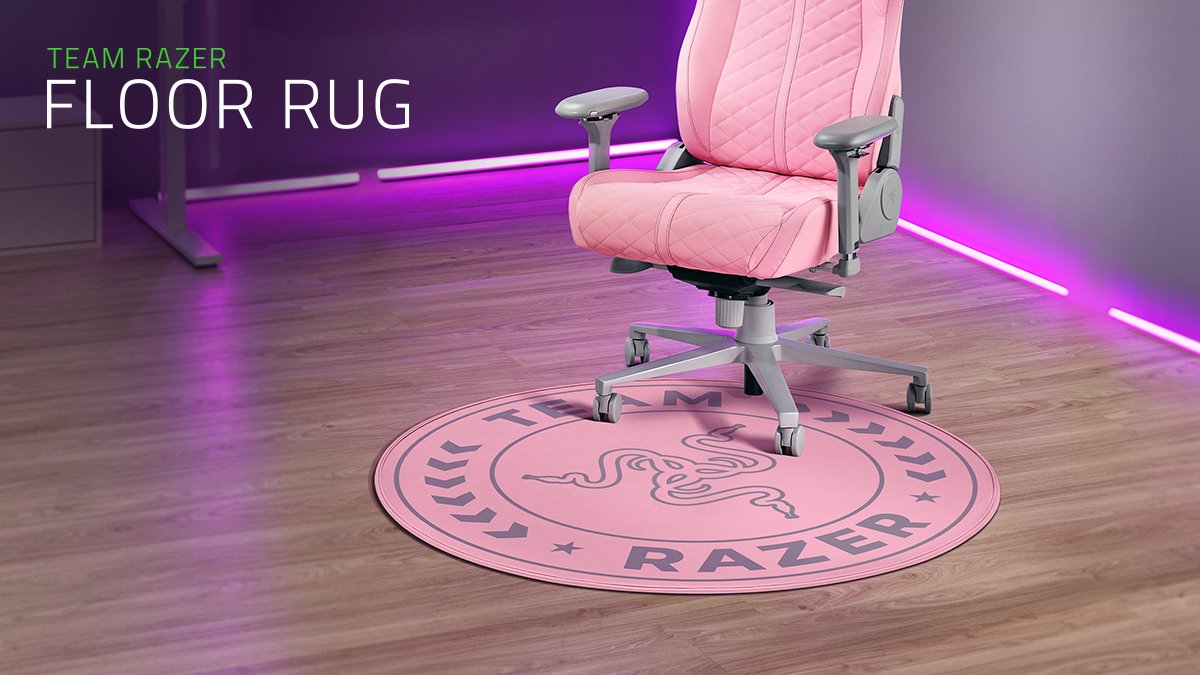 Razer's tweet photo. The Team Razer Floor Rug is all-new in Quartz! Keep your gaming setup warm and cozy and rep the @TeamRazer logo in the all-new colorway. 💗 https://t.co/yEGyv0lLps https://t.co/puzBQWkO6u