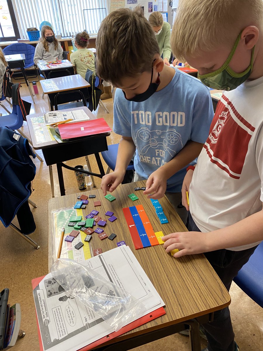 MsKFricke's tweet photo. Hands-on adding equivalent fractions. Great collaboration between partners. #pennoyerpride https://t.co/8I1hLdZBze