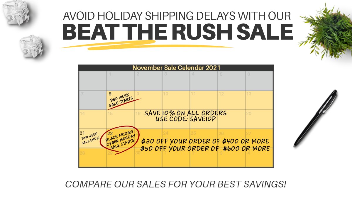 We're expecting significant shipping delays this holiday season. We want to be upfront about our sales this month, so you get the best savings when you need them.
For the next two weeks, Use code SAVE10P to get 10% off any purchase.